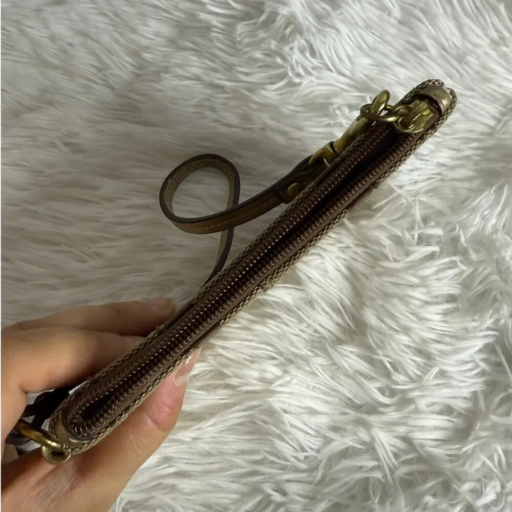 COACH Brown Gold Signature Canvas Wristlet